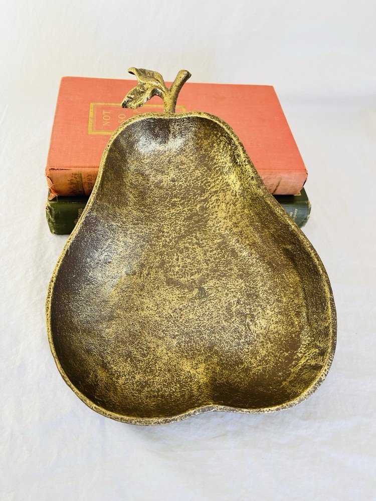 Gold Cast Iron Pear Shaped Large Trinket Dish Decor Bowl