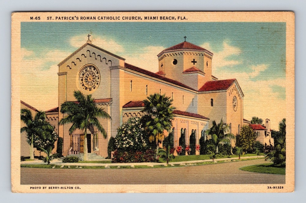 Miami Beach FL-Florida St Patrick Roman Catholic Church Vintage c1940 Postcard