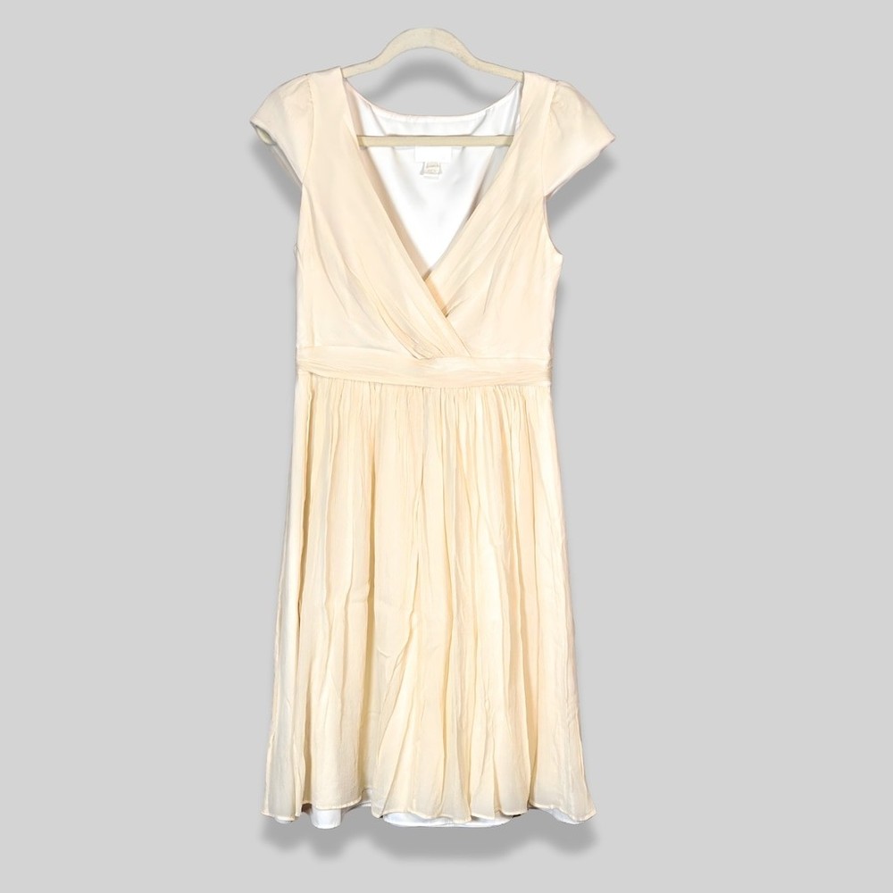 J. Crew Mirabelle Midi Dress Wrap Style Cap Sleeves Silk Chiffon Off White W 10
