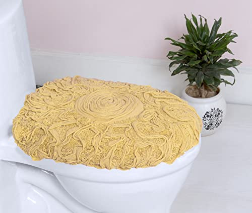 Bell Flower Cotton Toilet Lid Cover and Tufted Bath Rug Set 18x18