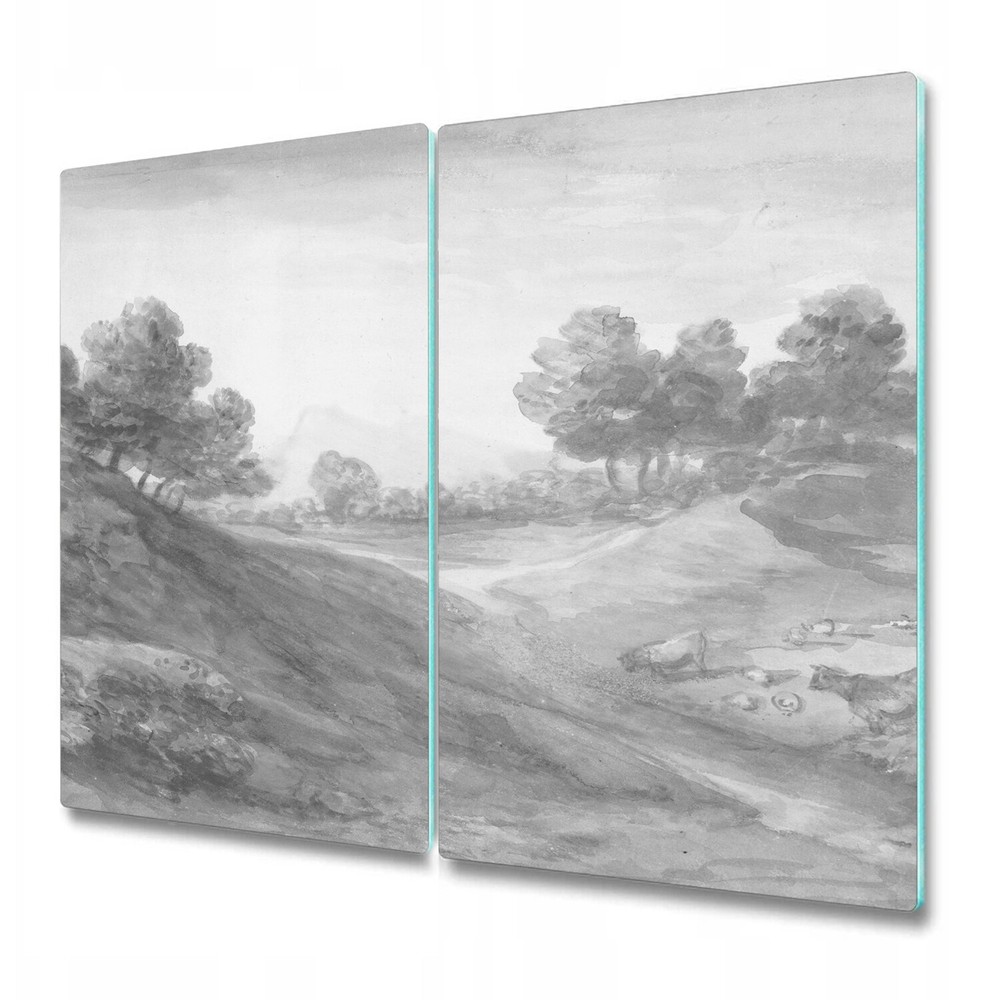 Tempered Glass Worktop Saver Vintage countryside painting Landscape 2x30x52