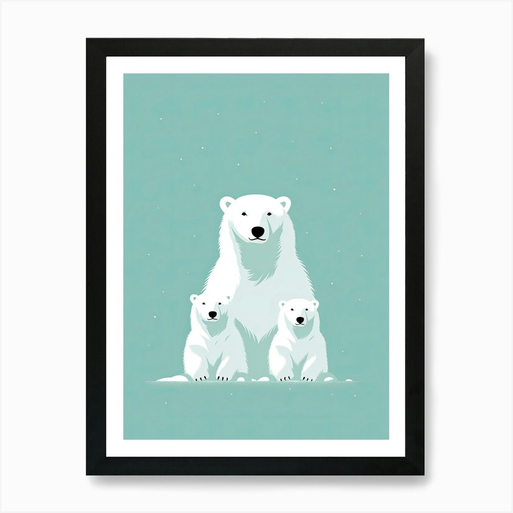 Frozen Moments Polar Bear Family Framed Wall Art Canvas Print