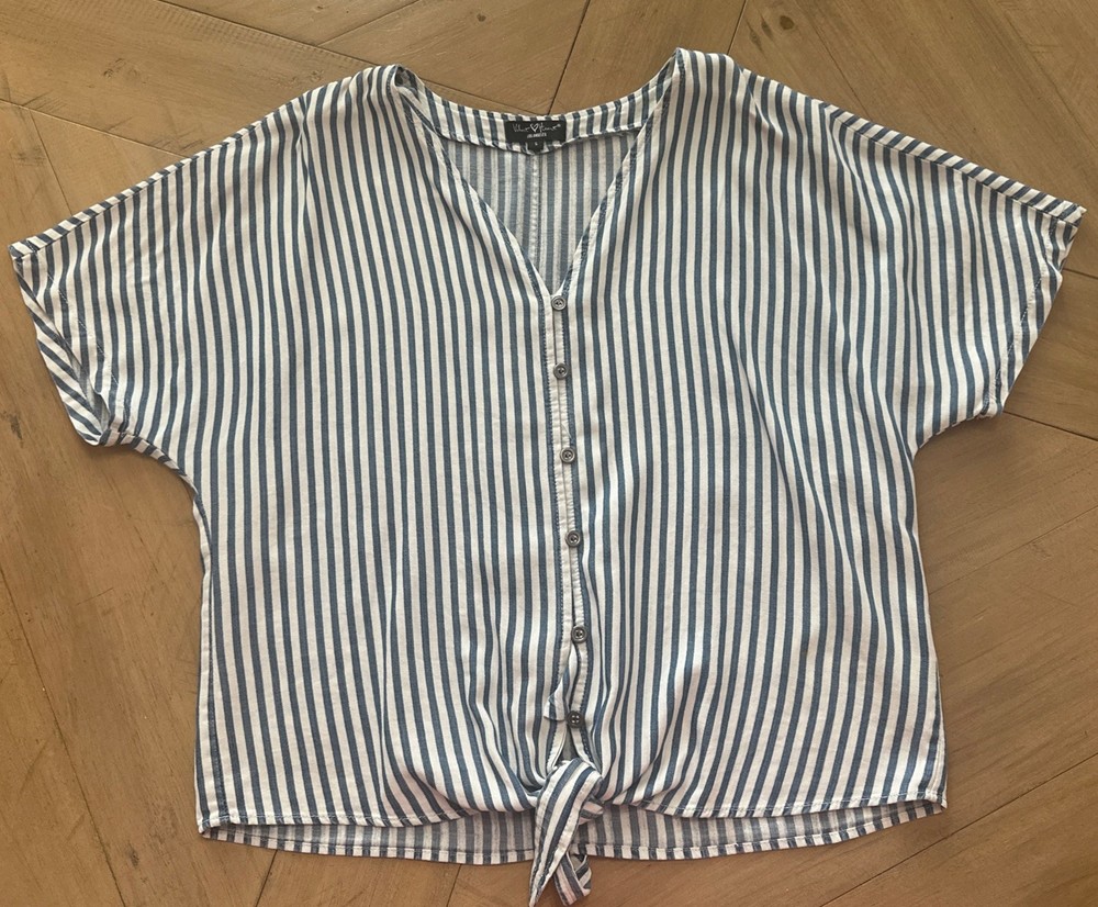 Velvet Heart Women's Striped Short Sleeve Button Up Tie Front Blouse Size S