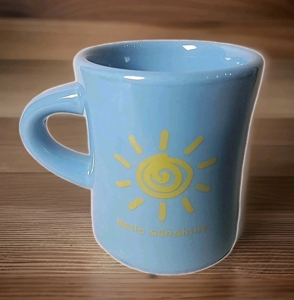 Life is Good Blue Ceramic Coffee Mug Yellow 