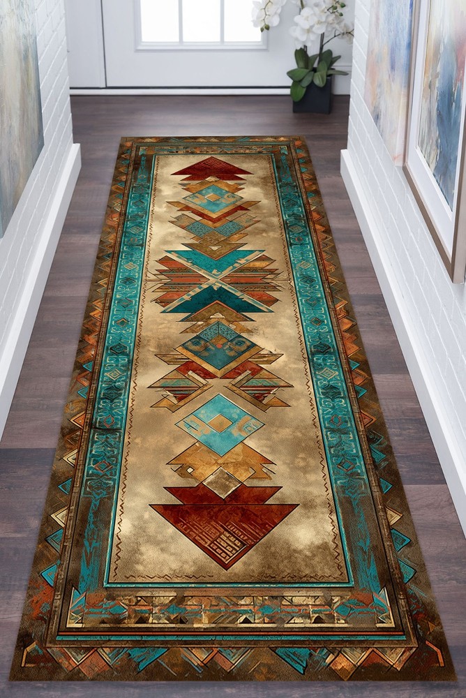 Rustic Southwestern Runner Rug, Southwestern Runner Rug, Mid Century Runner Rug