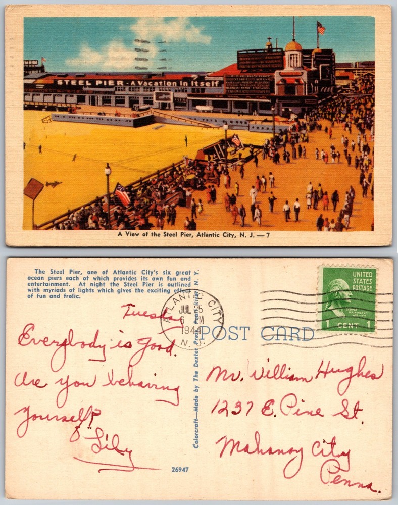 Steel Pier Beach Atlantic City New Jersey Crowd Flags Postcard