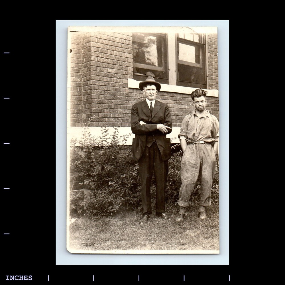 Old Vintage Photo MEN STANDING OUTSIDE BUILDING PHOTOBOMB IN WINDOW