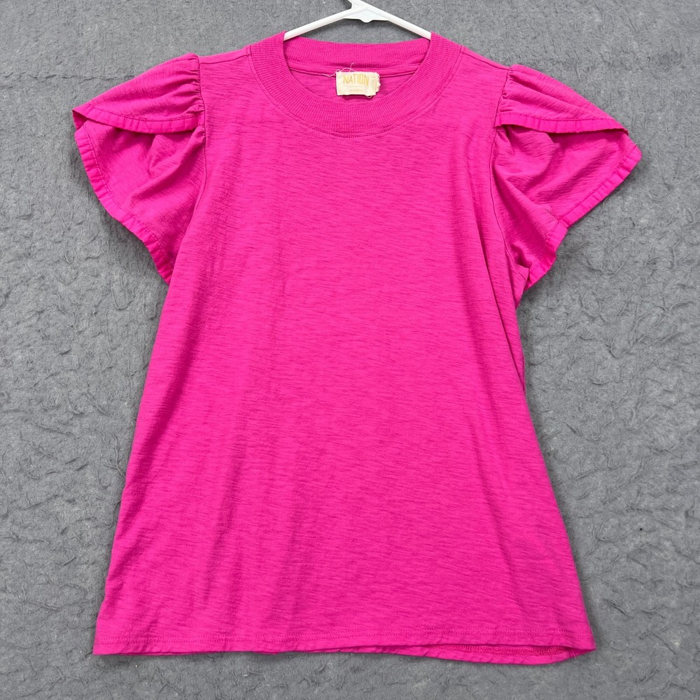 Nation LTD Kennedy Shirt Womens Medium Pink Pima Puff Sleeve Tulip Top