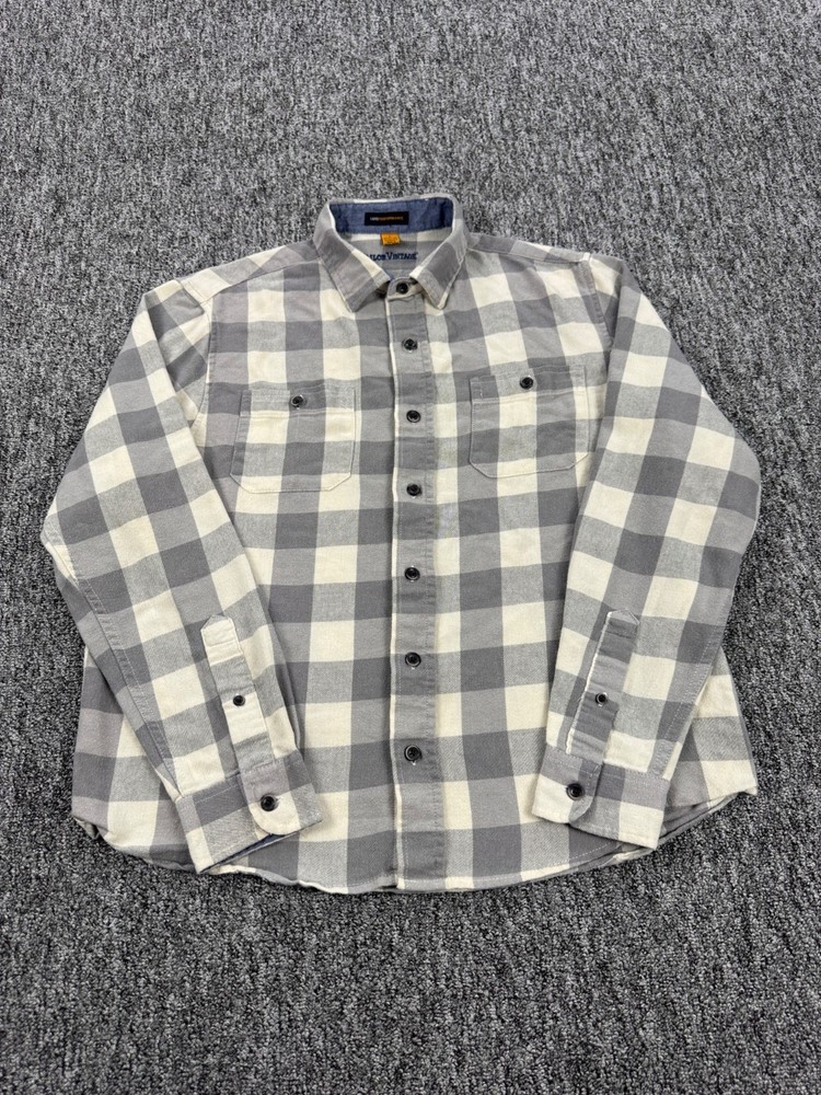 Tailor Vintage Shirt Men Large Gray Plaid Luxe Performance Button Up Flannel