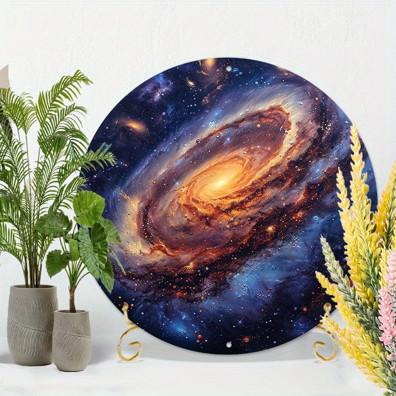 Space Mural Waterproof Round Metal Sign Cosmic Design 8inch