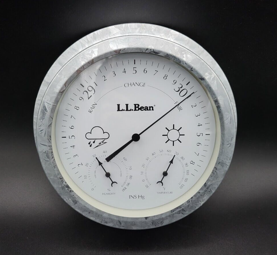 L.L.Bean German Movement Hanging Barometer Thermometer Weather Station with KEY
