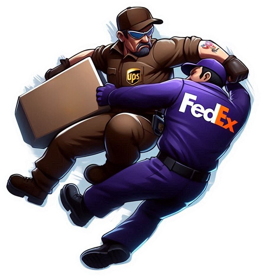 FedEx vs UPS delivery battle vinyl sticker in multiple sizes