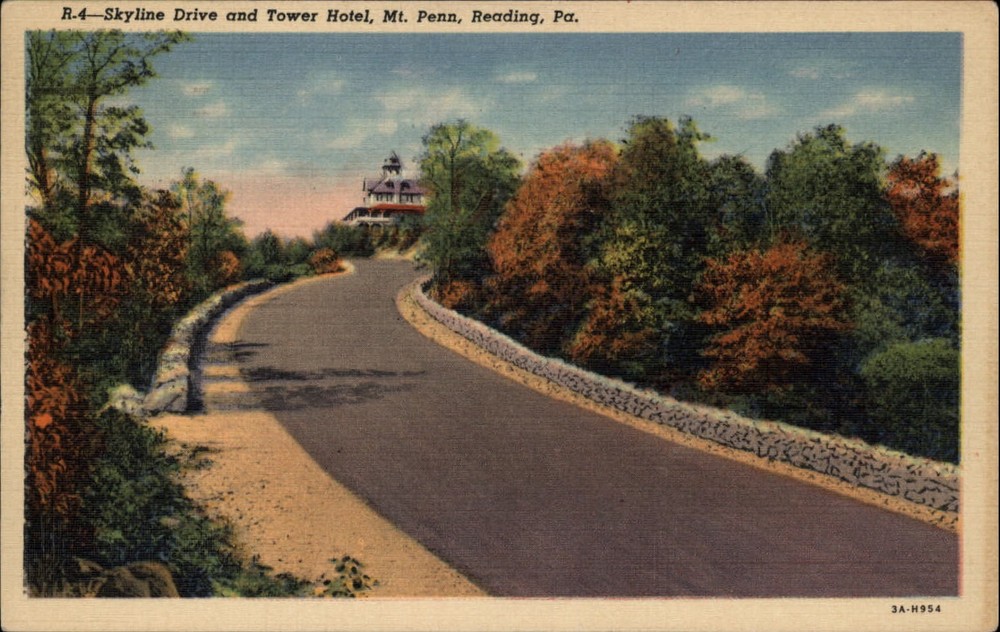 Reading Pennsylvania Mt Penn Tower Hotel Skyline Dr mailed 1950 linen postcard