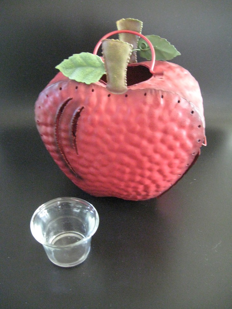 Red Metal Country Apple Candle Holder Lantern & Votive Cup Home Interiors