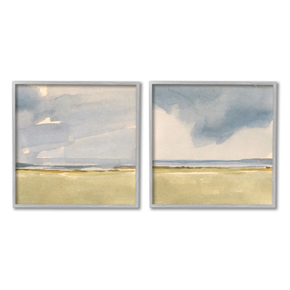 Stupell Cloudy Field Nature Landscape Watercolor Collage Artwork