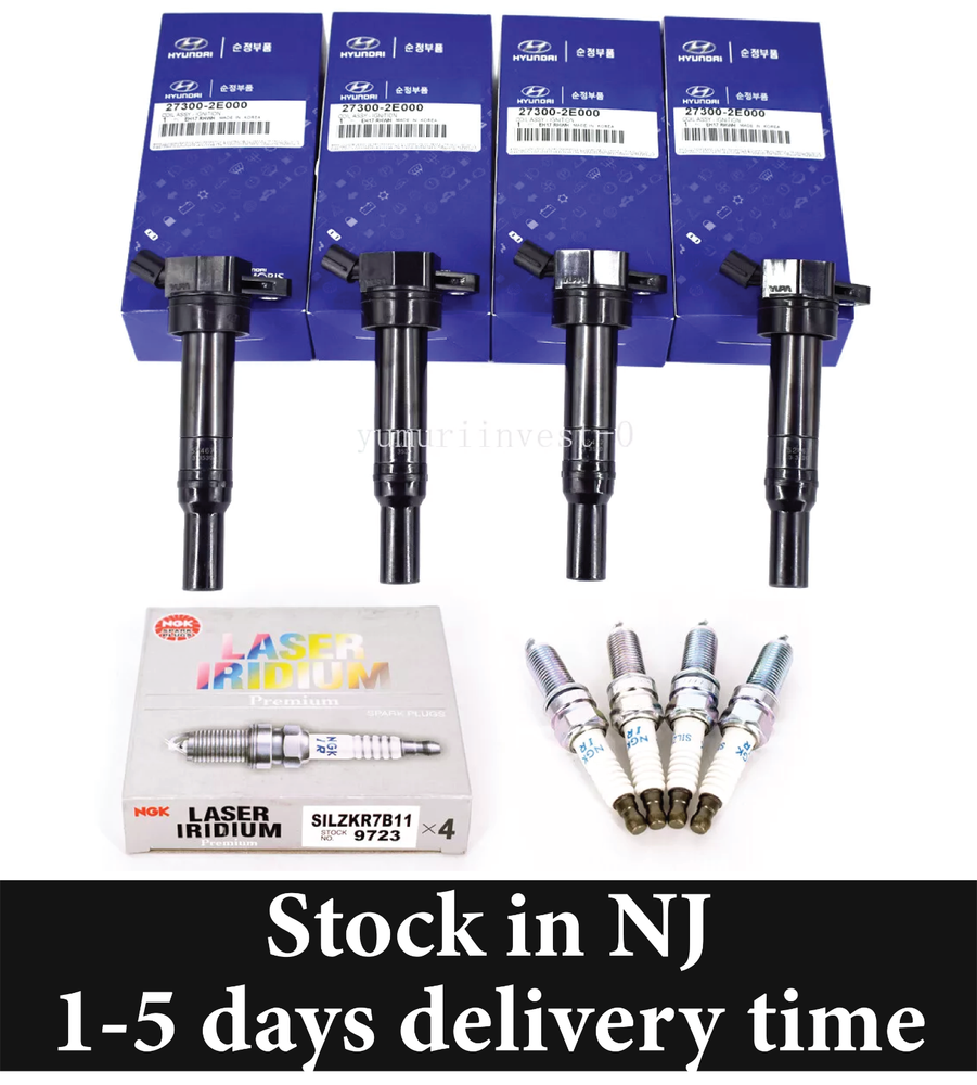 4Pack Ignition Coils + Spark Plugs for Hyundai Elantra Kia 27300-2E000 UF651