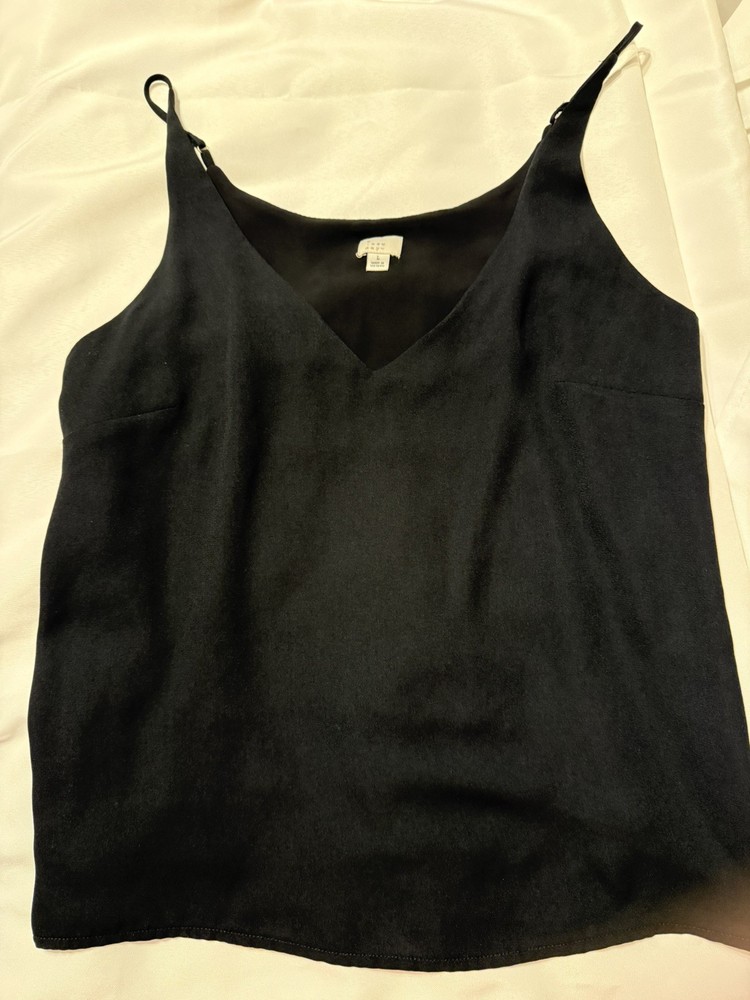 A New Day Womens Black V-Neck Camisole Tank Top Adjustable Straps Size L
