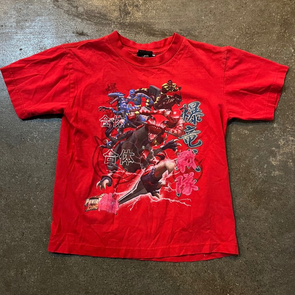 Vintage Power Rangers Dino Thunder Shirt Kids Small Red Graphic Short Sleeve