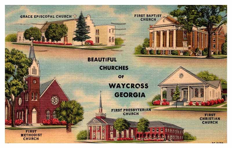 Postcard CHURCH SCENE Waycross Georgia GA m/09 AP1960