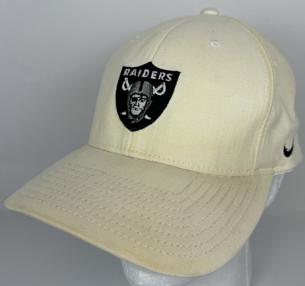 Vintage Y2K NFL Team Nike Los Angeles Raiders Oakland Cream Fitted OSFA Hat VTG