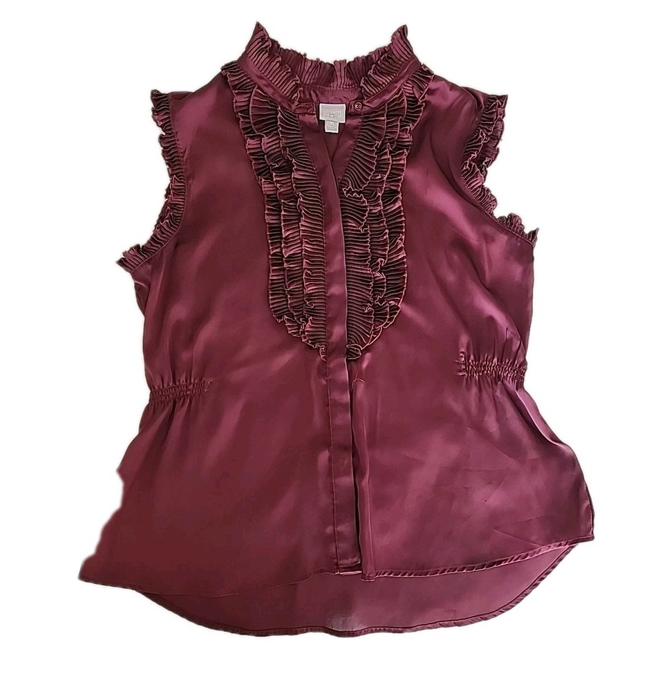 Converse One Star Women’s XL Sleeveless Ruffle Burgundy Blouse Cinched Feminine