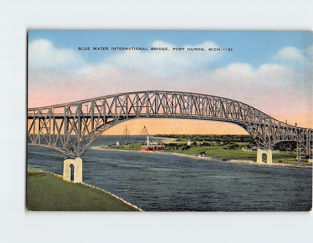 Postcard Blue Water International Bridge Port Huron Michigan USA