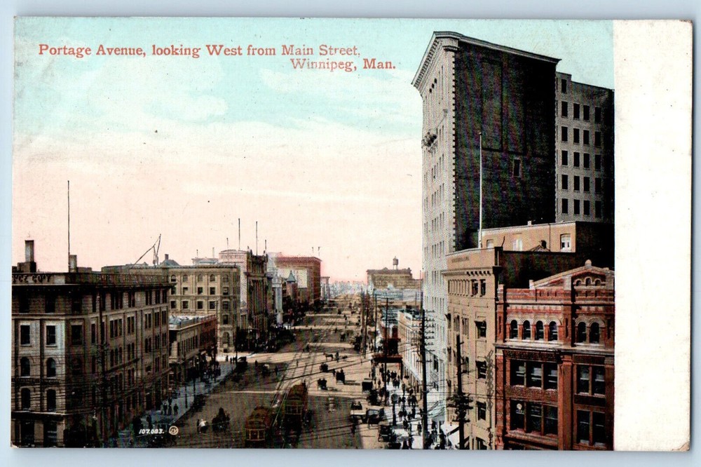 Winnipeg Canada Postcard Portage Avenue Looking West from Main Street c1910