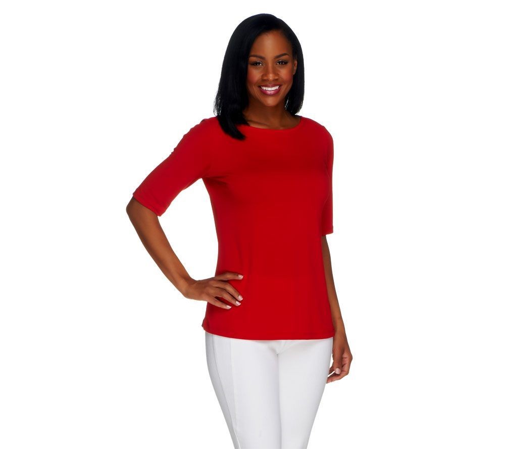 Susan Graver Women's Top Sz M Essentials Liquid Knit Bateau Neck Red A213063