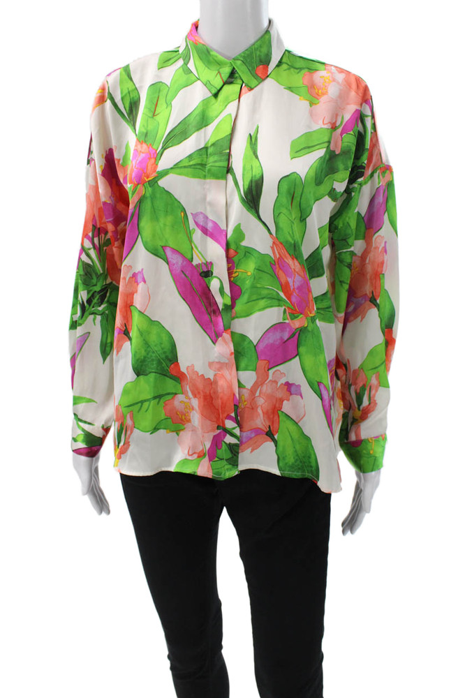Zara Womens White Floral Collared Long Sleeve Polyester Blouse Size MFree Shipping in US $100+ Orders | $6.95 Orders Below