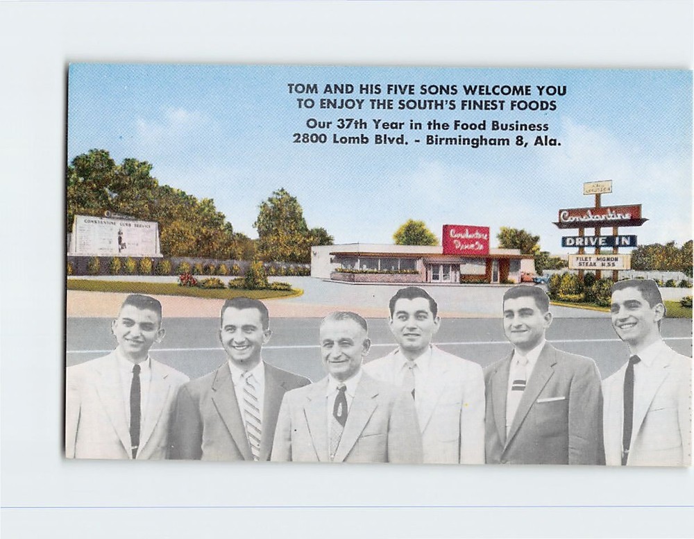 Postcard Tom & His Five Sons Constantine Drive In Birmingham Alabama USA