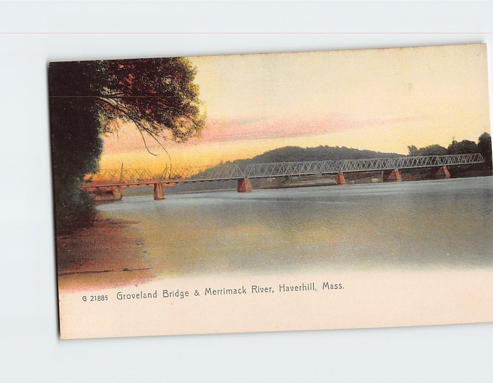 Postcard Groveland Bridge & Merrimack River Haverhill Massachusetts USA