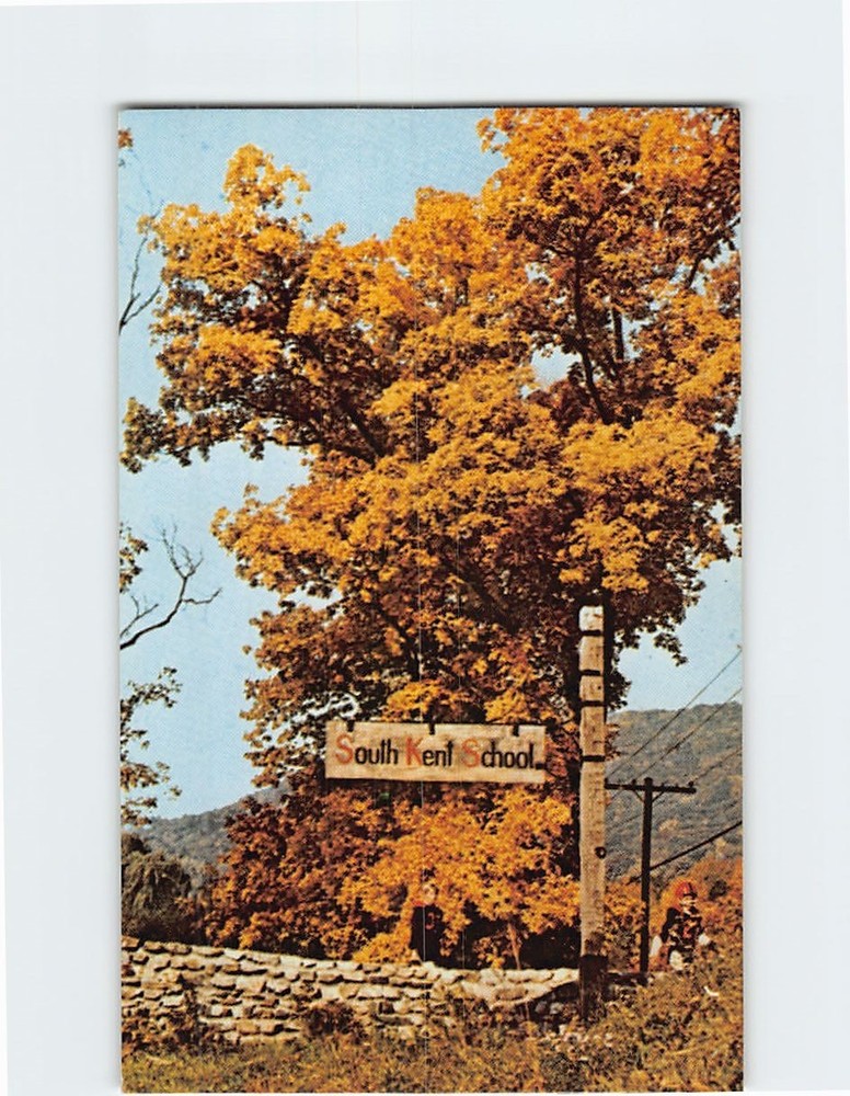 Postcard South Kent School Sign South Kent Connecticut USA