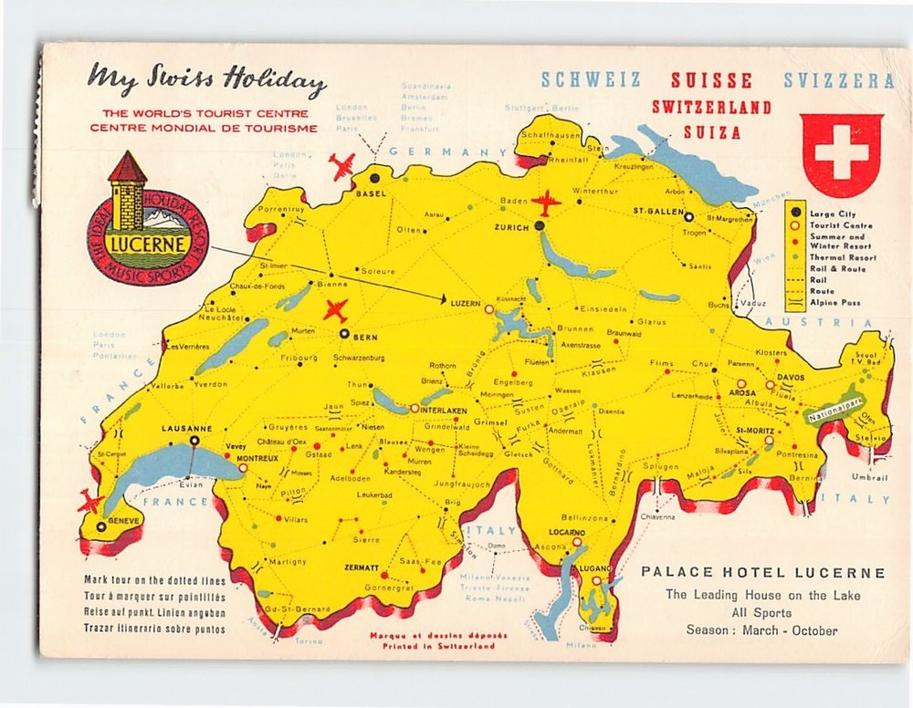 Postcard Map of Switzerland