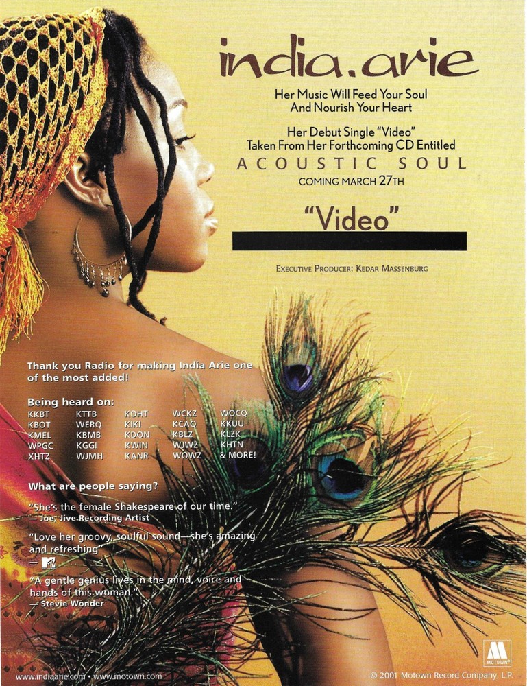 INDIA ARIE Vintage 2001 Video  PROMO TRADE AD Poster for Acoustic  8.5x11 MINT