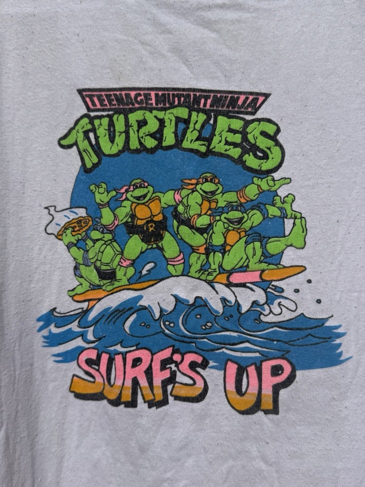 Vintage 1990 Teenage Mutant Ninja Turtles Movie Cartoon T-Shirt Surf’s Up Sm