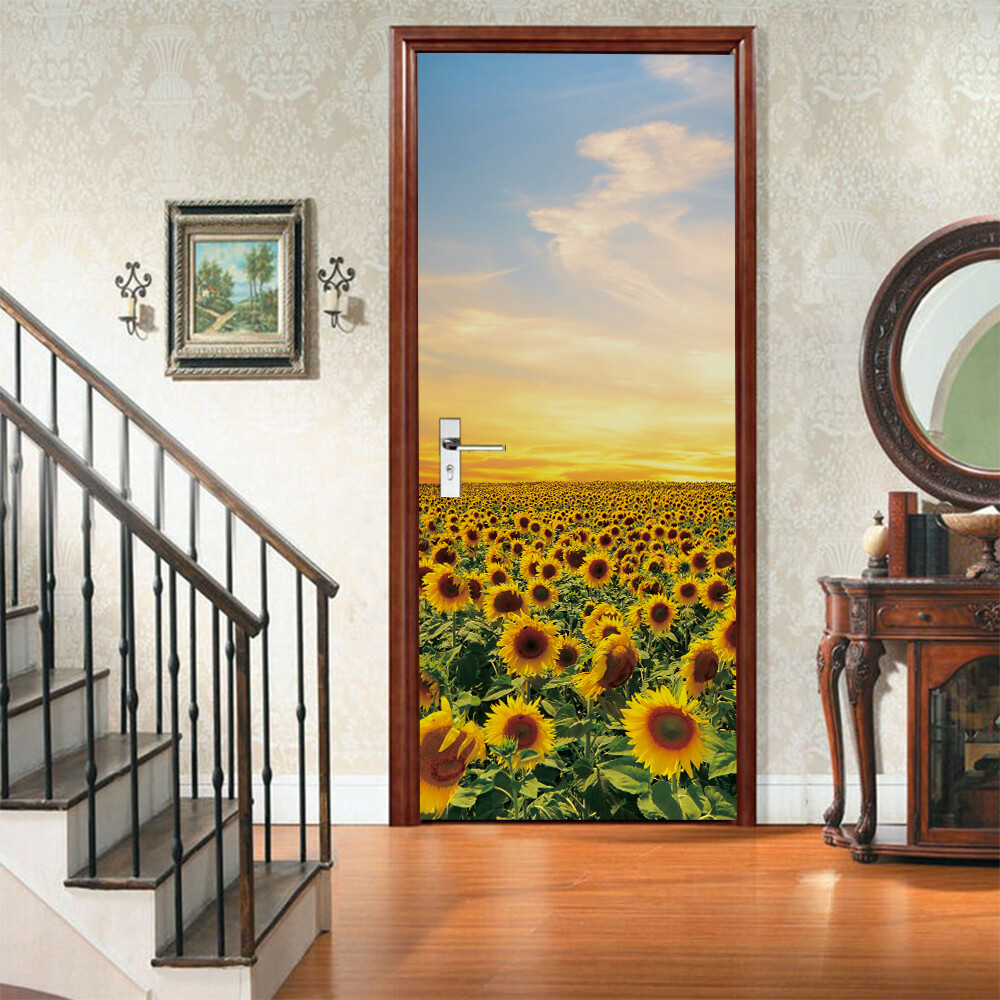 Door, Wall or Fridge STICKER - Sunflower Field Sunset 3D Waterproof Decal Cover