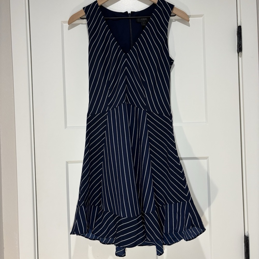 J.CREW Navy and White Striped Sleeveless Fit and Flare Dress, Size 0