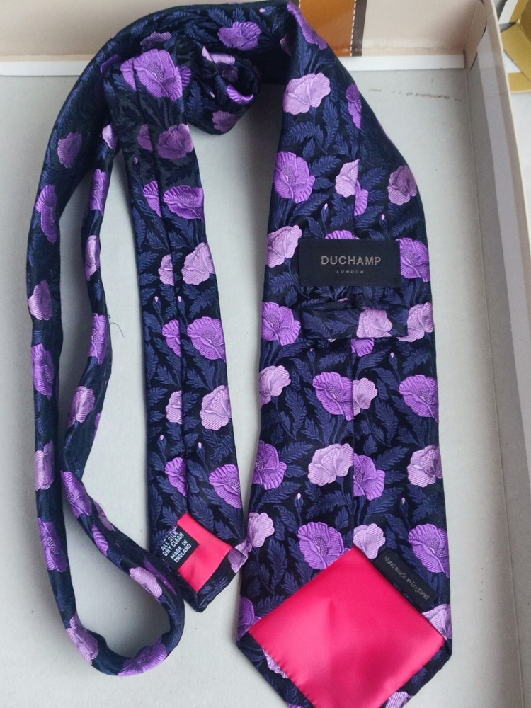 duchamp london silk tie floral print black blue purple