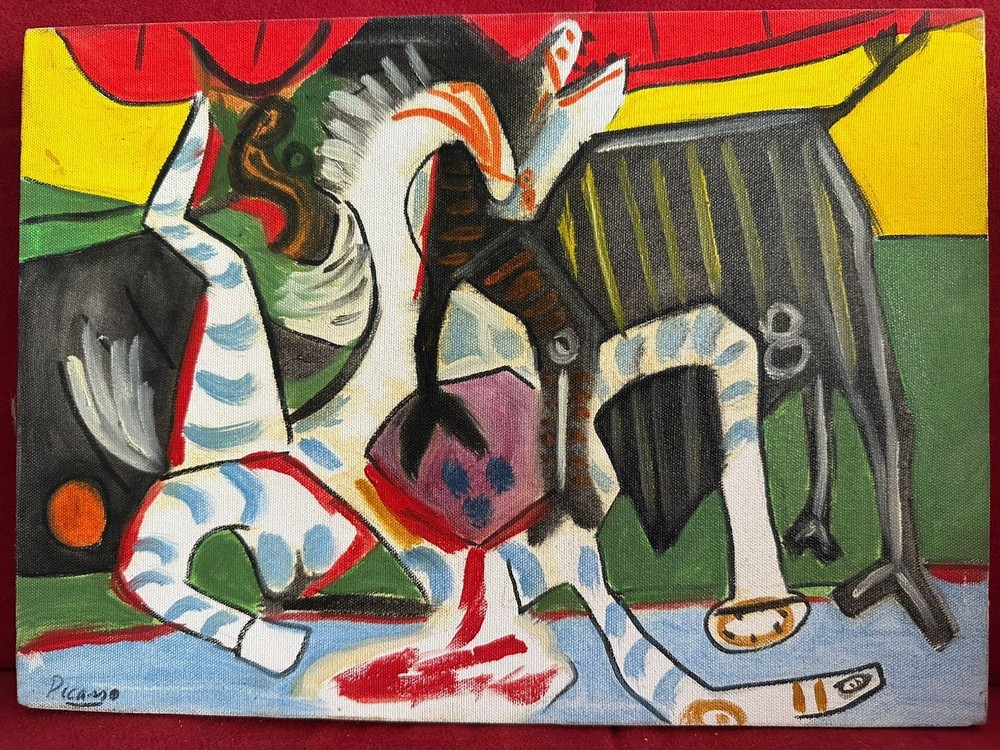 PICASSO oil painting on  canvas, vtg stamped signed