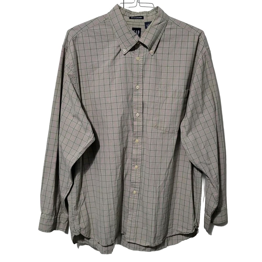 Gap Dress Shirt Mens XL Tan Plaid Button Up LS Preppy Career Light Academia