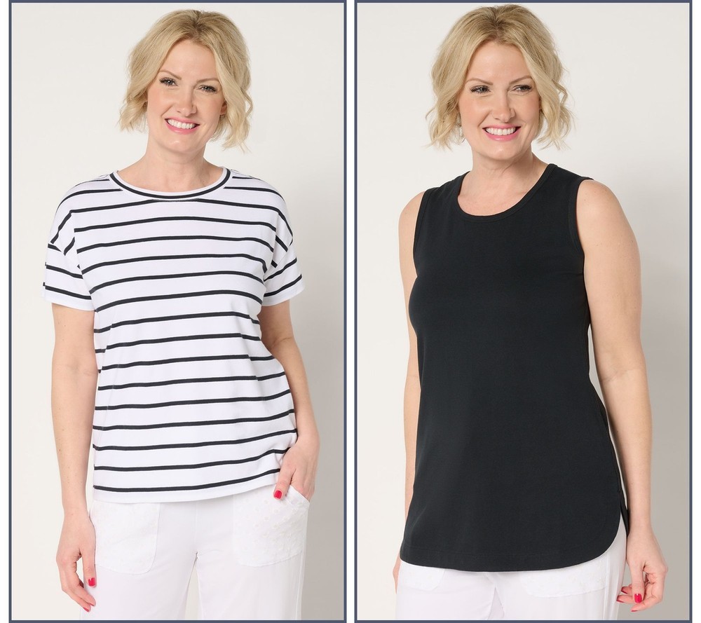 Anybody Women's Top Sz M Essentials -Pack Cotton Striped Multi-colored A686603