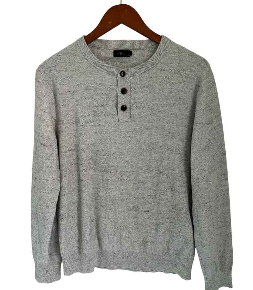 J.Crew 100% Cotton Henley Shirt Long Sleeve Textured Gray Size Med
