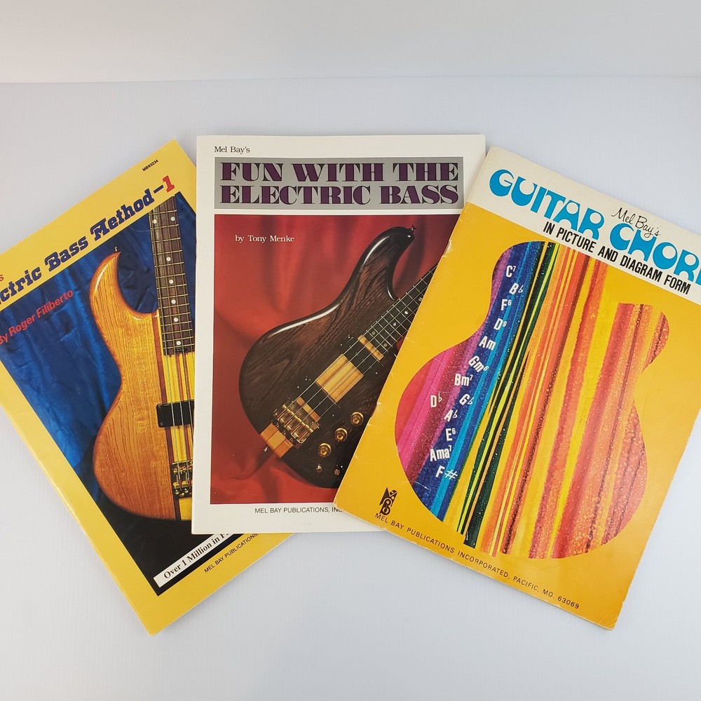Lot of 3 Mel Bay Guitar Music Books ~ Chords, Electric Bass w Roger Filiberto