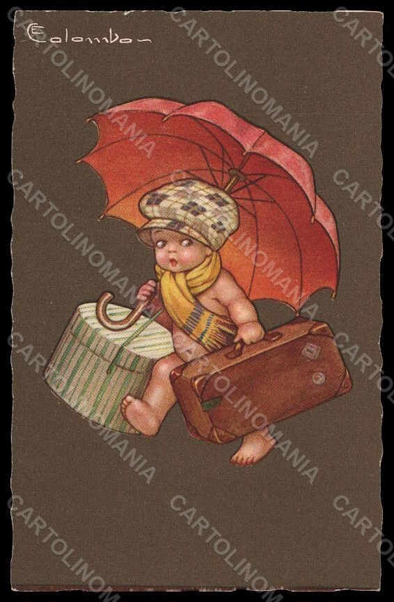 Artist Signed Colombo Boy Umbrella Series 1994 Postcard VK7457