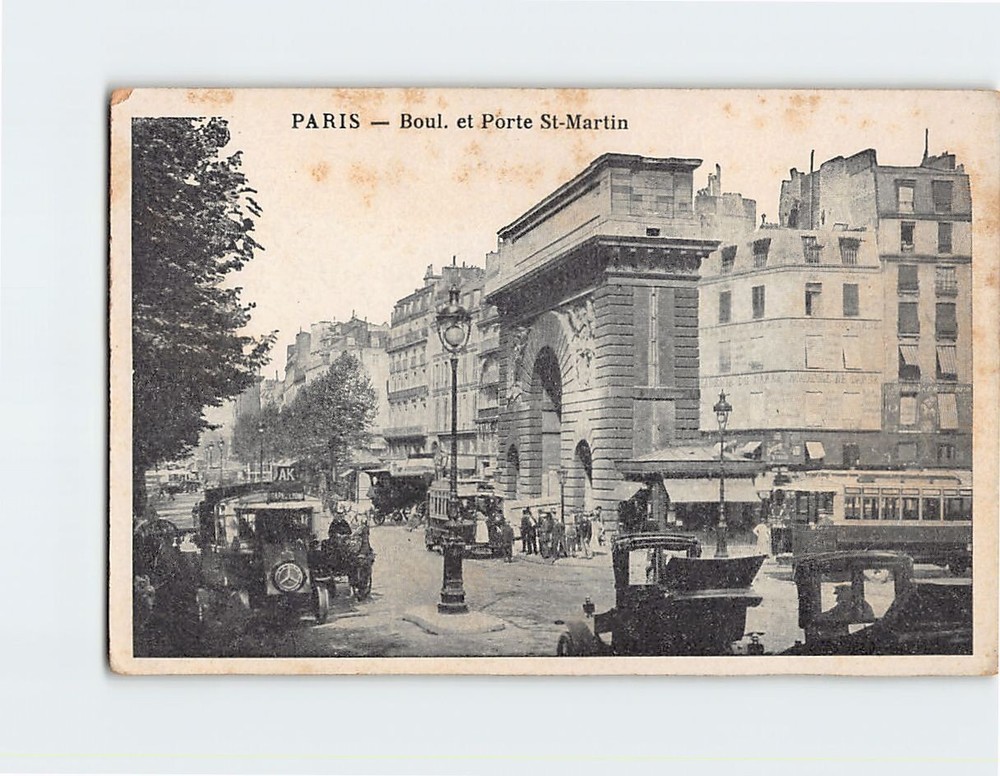 Postcard Boulevard and Porte St. Martin Paris France
