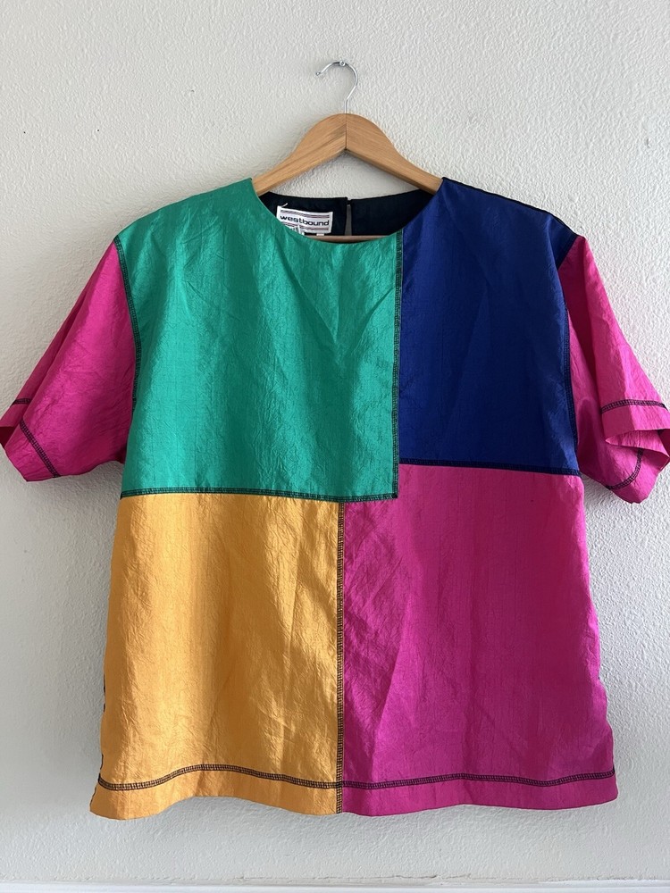 Westbound Vintage Color Block Top Shoulder Pads Size Large Retro Festival 90’s