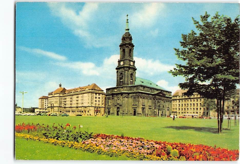 Postcard Kreuzkirche on Altmarkt Dresden Germany