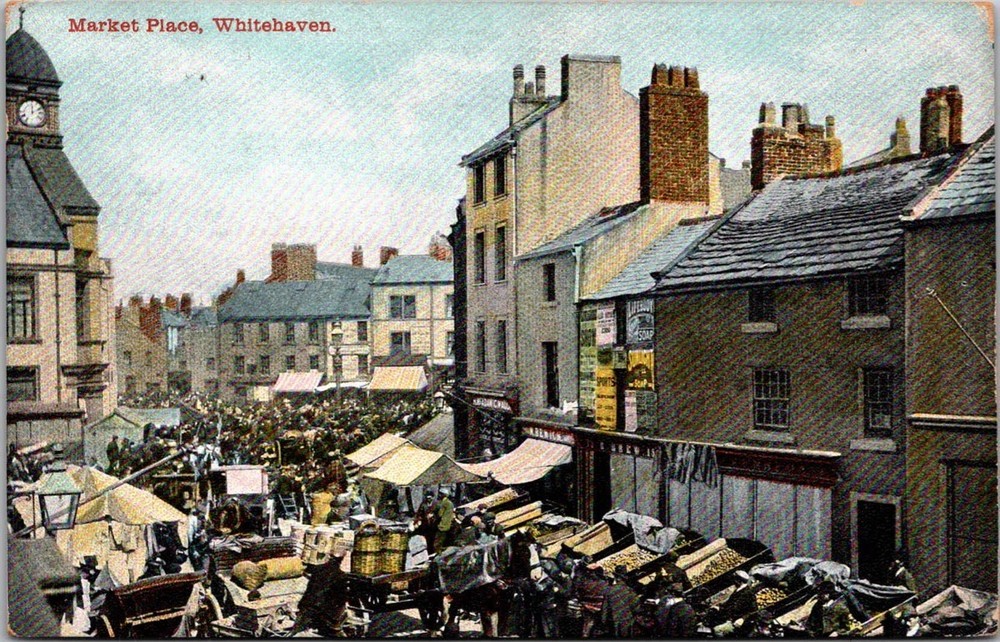 Market Place Whitehaven England Street Scene Market Vendors Postcard