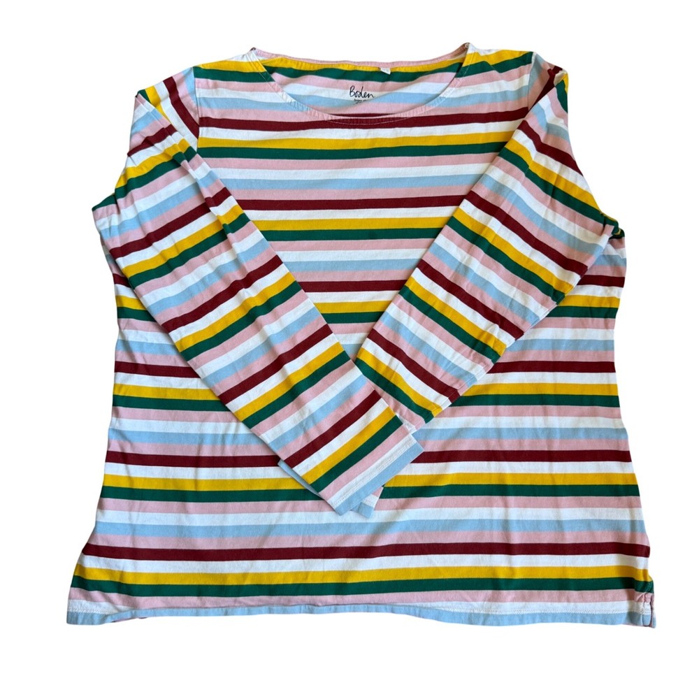 Boden Women's Sz 16 Multi Color Cotton Striped Long Sleeve Shirt