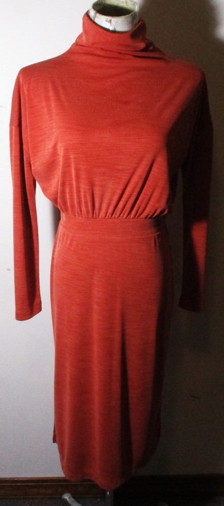 Women's RACHEL ZOE Rust Modal Midi Long Sleeve Turtleneck Dress Size S
